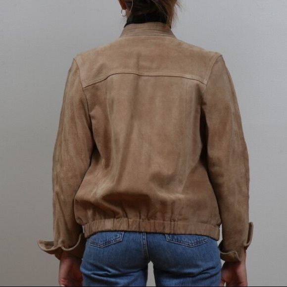 Women's Vintage 70s Era Jordache Tan Suede Zippered Jacket with Drawstring Hem - Picture 3 of 9